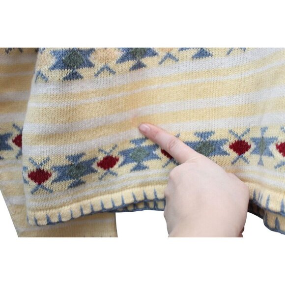90s Hand Embroidered Aztec Sweater Size Large Ramie Cotton Pastel Southwestern - Picture 2 of 14